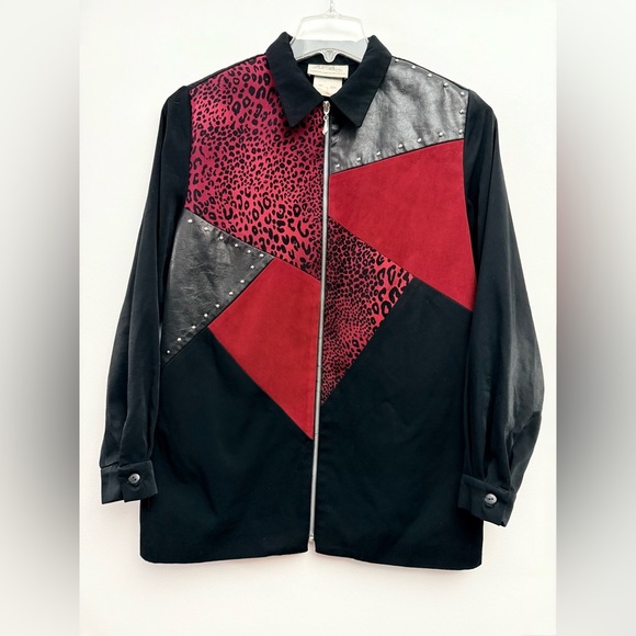 Vintage Eric Ryan Sport Red and Black Shirt Jacket with Geometric Patch Design - Picture 6 of 8